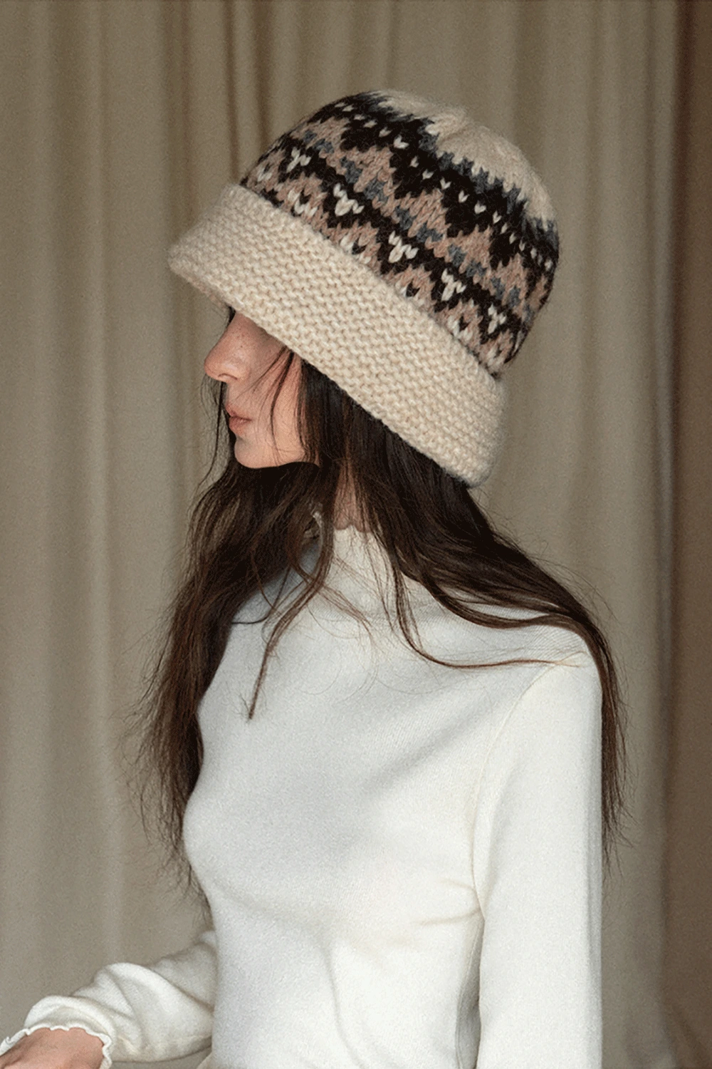 Japanese Vintage Jacquard Wool Blend Beret