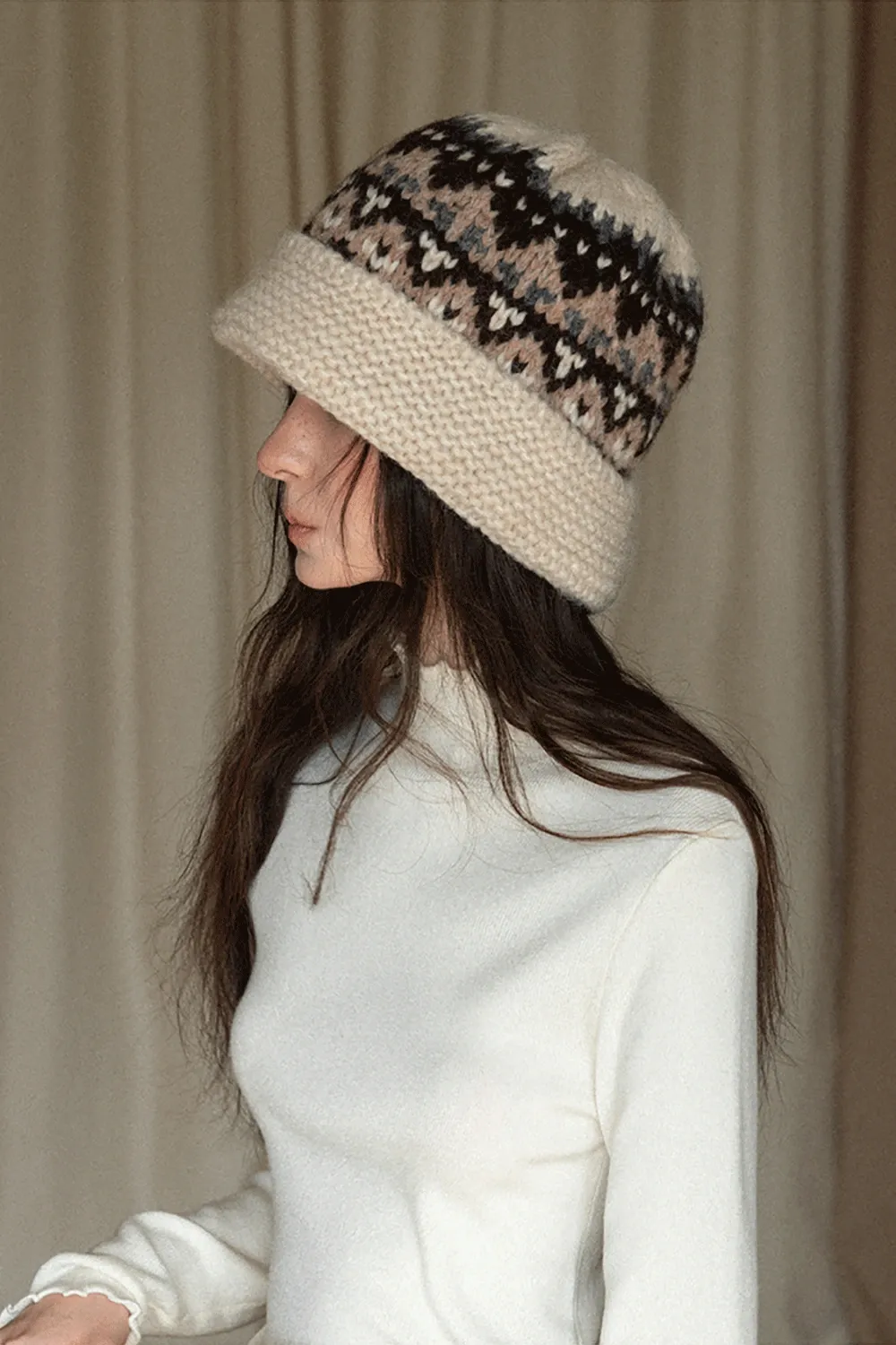 Japanese Vintage Jacquard Wool Blend Beret