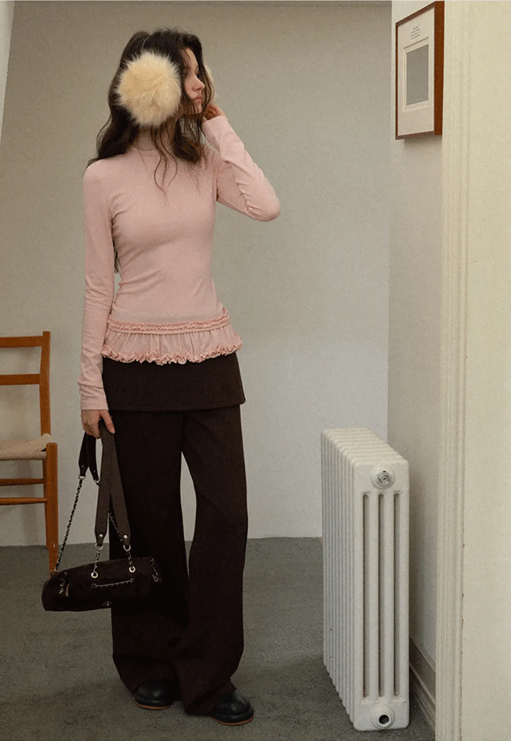 Ruffled Hem Long-Sleeve Tee