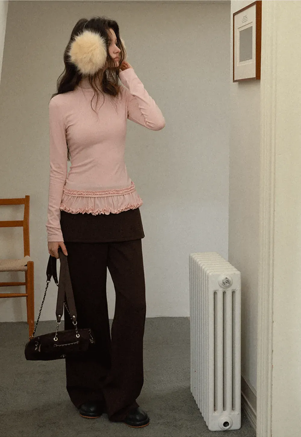 Ruffled Hem Long-Sleeve Tee