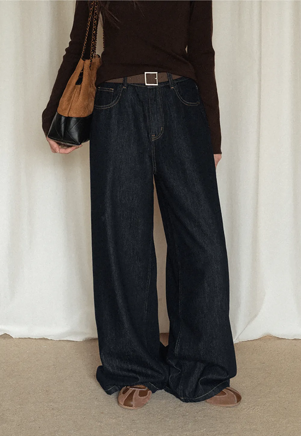 Wide-Leg Dark Wash Jeans