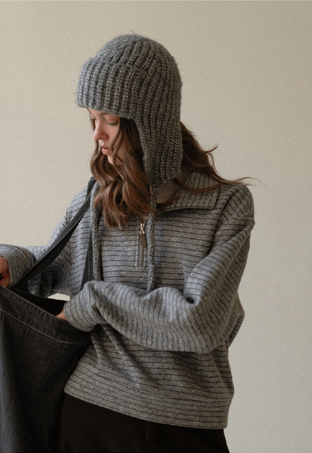 Women Striped Half-Zip Pullover Sweatshirt