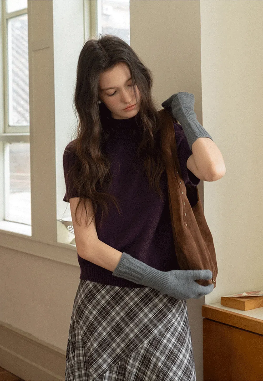 Olive Short Sleeve Mock Neck Knit Top