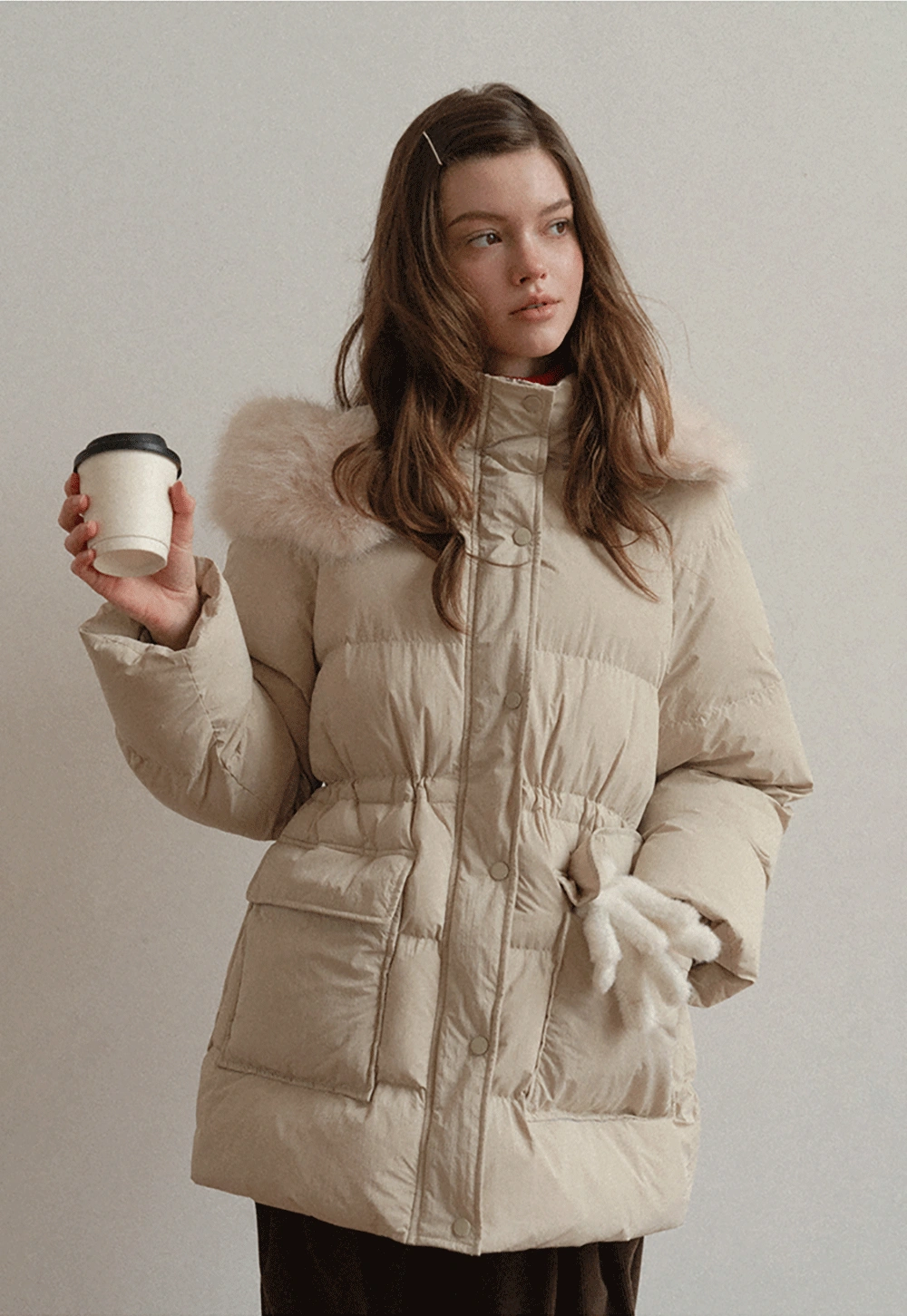 Cozy Beige Winter Cotton Coat for Women
