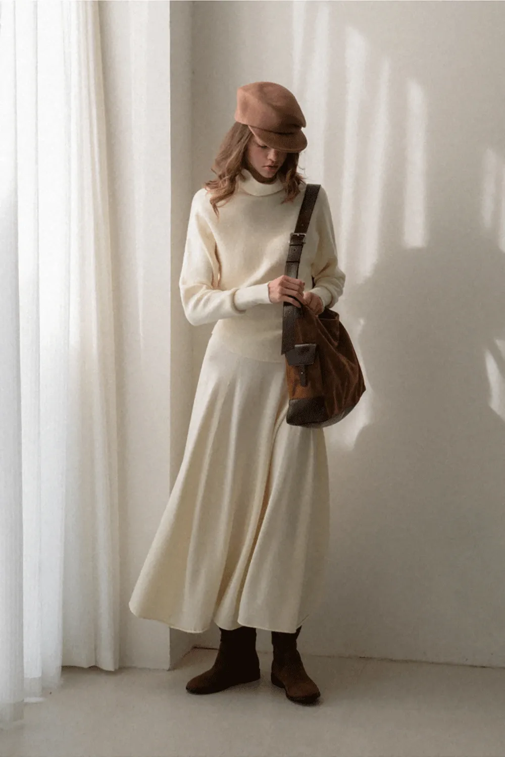 Elegant Knit Top & Flared Skirt Set