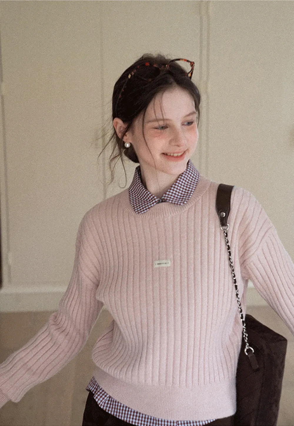 Ribbed Knit Cropped Sweater with Branding