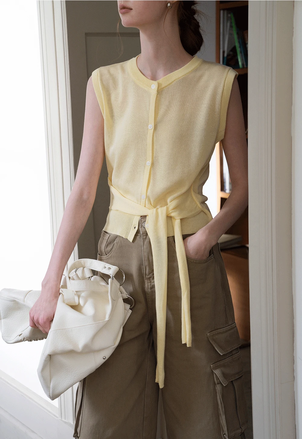 Women's Sleeveless Knit Top with Waist Tie