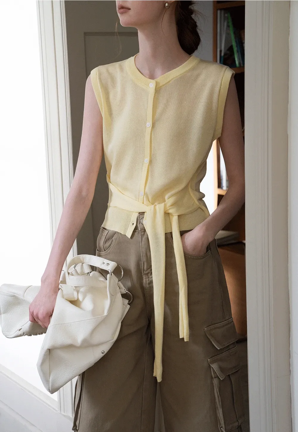 Women's Sleeveless Knit Top with Waist Tie