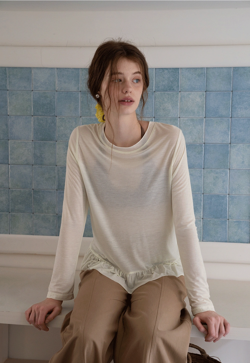 Long-Sleeve Peplum Hem T-Shirt