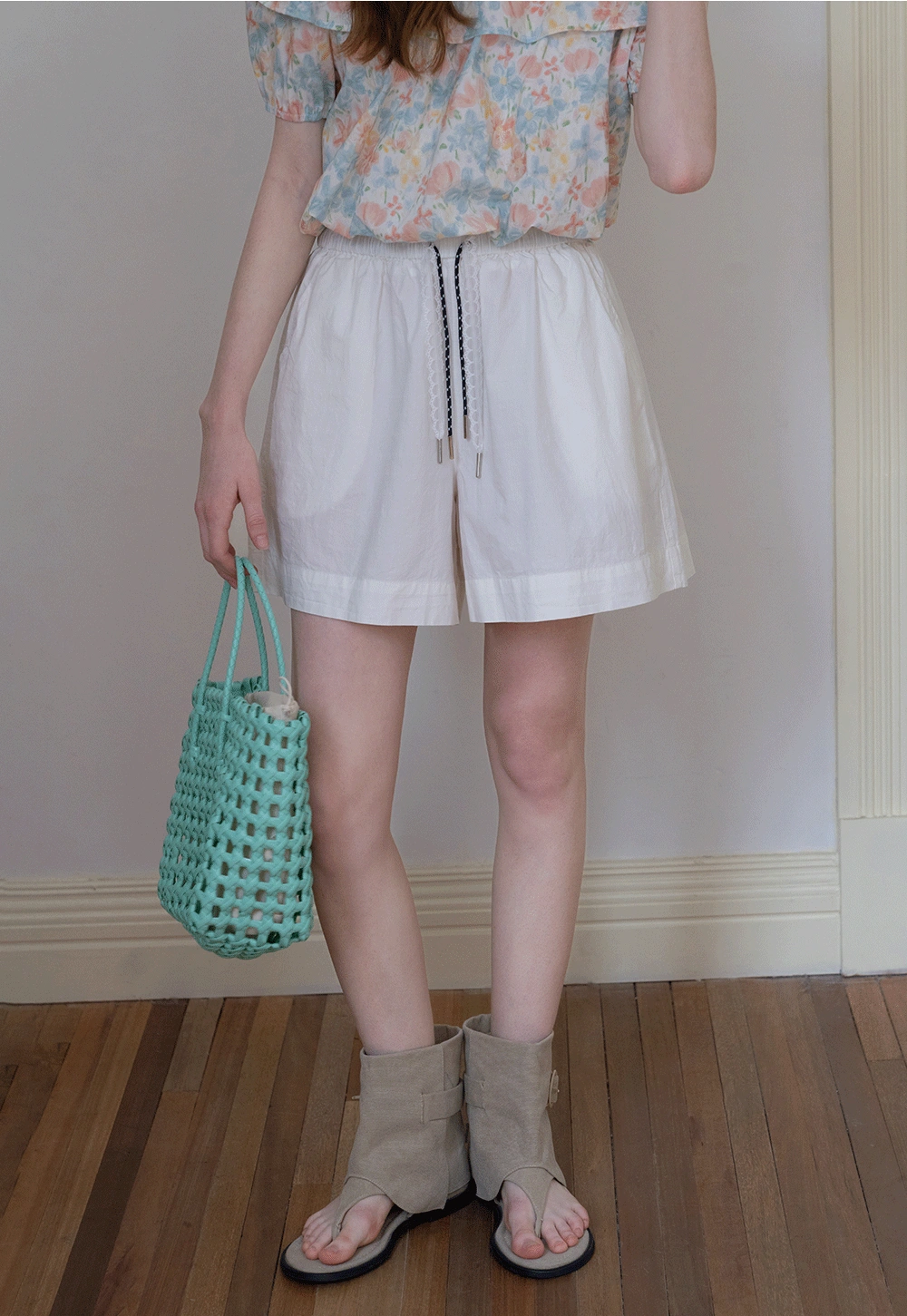 Contrast Drawstring Cotton Shorts