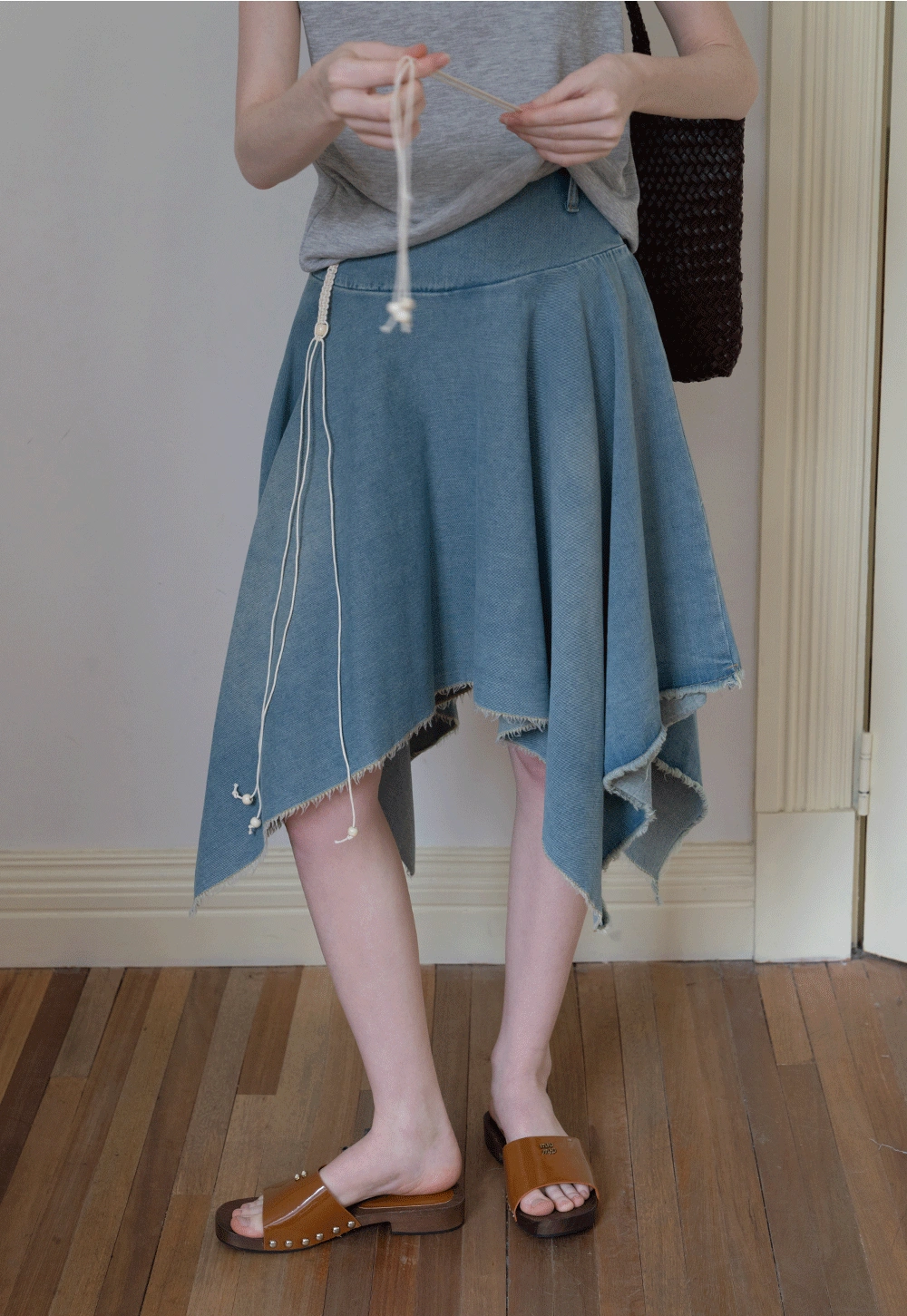Women's Asymmetrical Raw Hem Denim Skirt