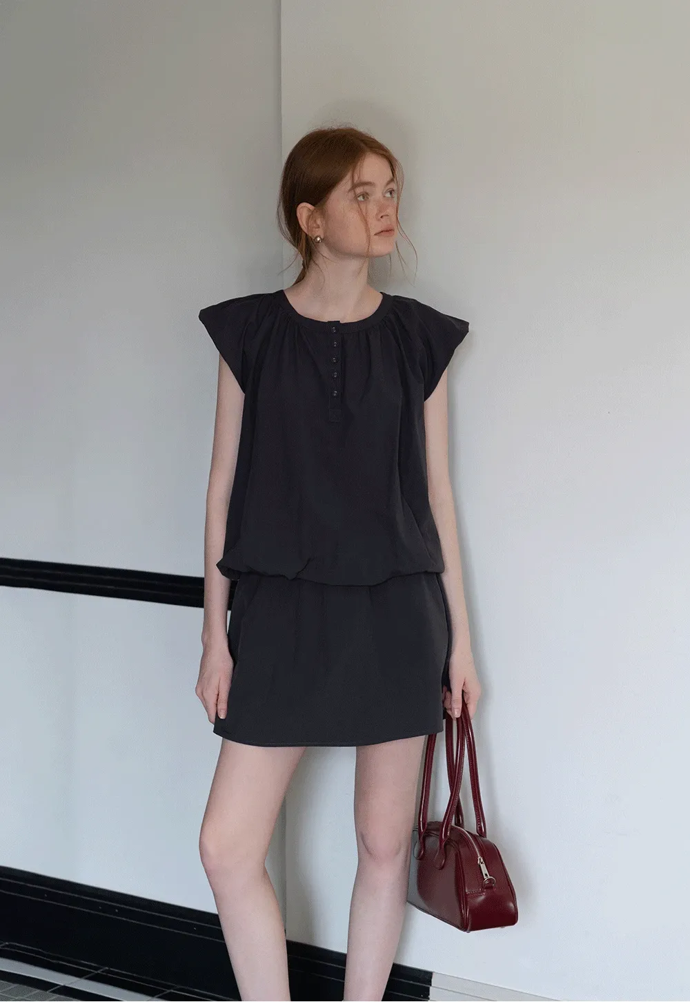 Women's 2 Piece Set – Loose Fit Button Top and Elastic Waist Mini Skirt