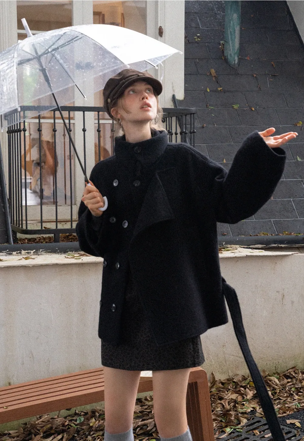 Womens Casual Wool Blend Short Coat