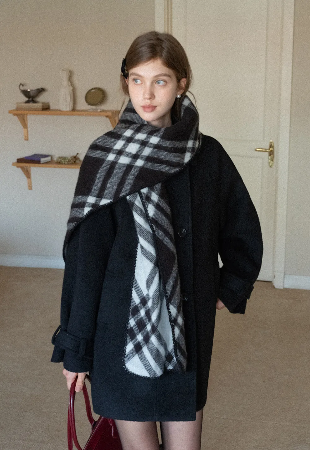 Elegant Double-Breasted Trench Style Wool Coat