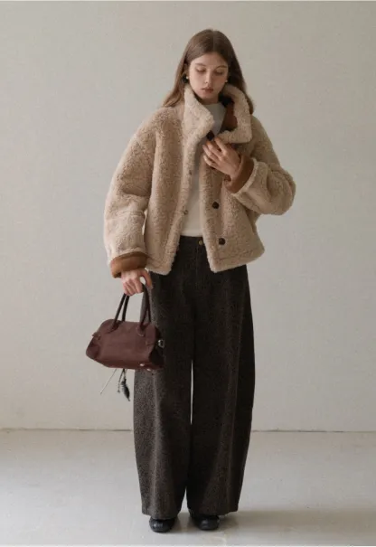 Dual-Wear Suede Patchwork Coat with Soft Teddy Fleece Lining