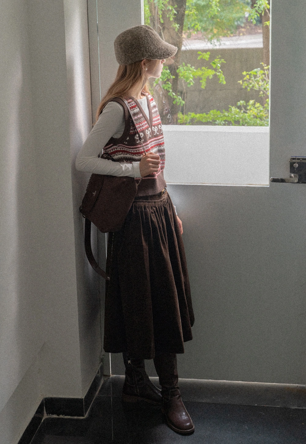 Vintage High Waist Pleated Corduroy Skirt