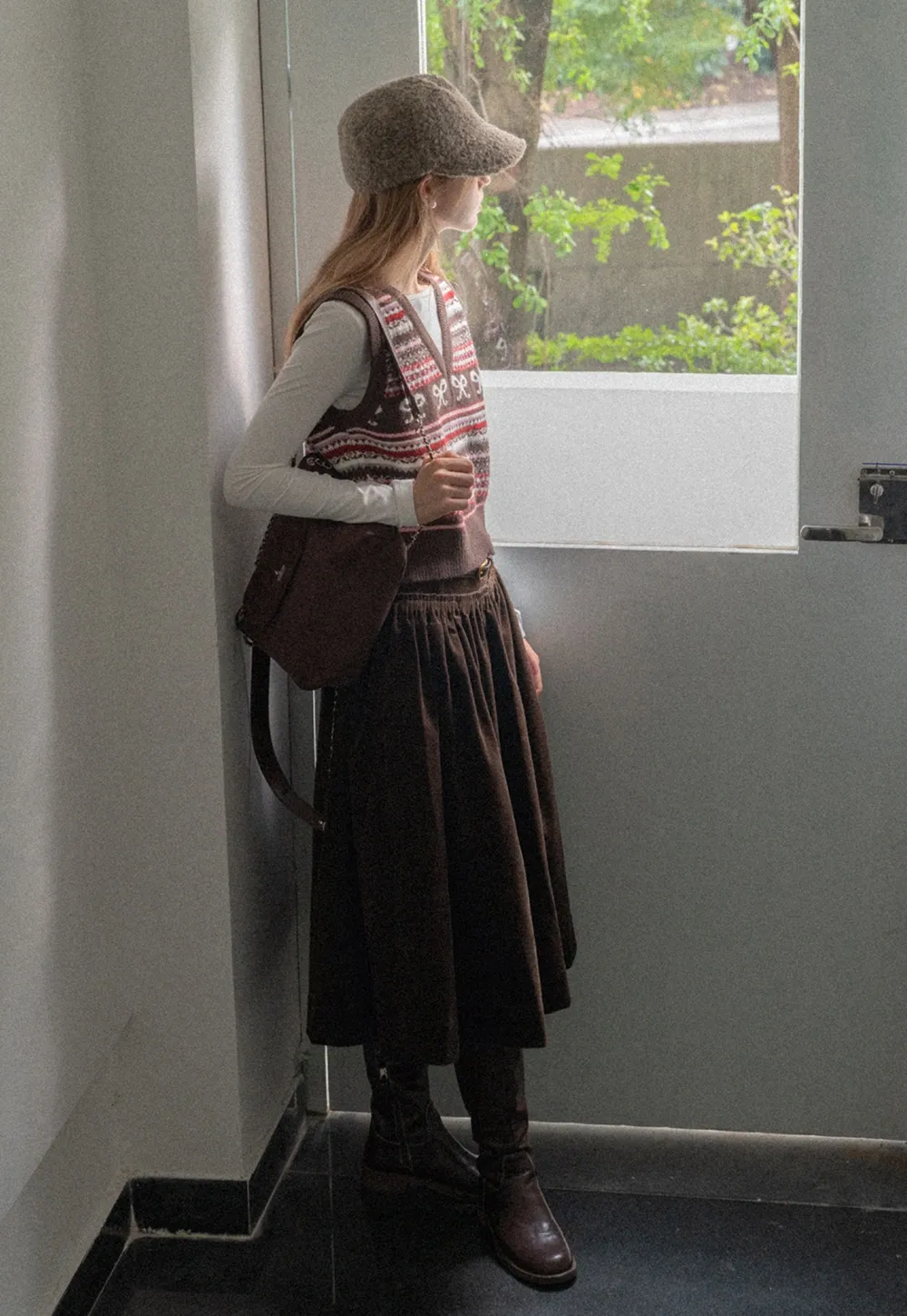 Vintage High Waist Pleated Corduroy Skirt