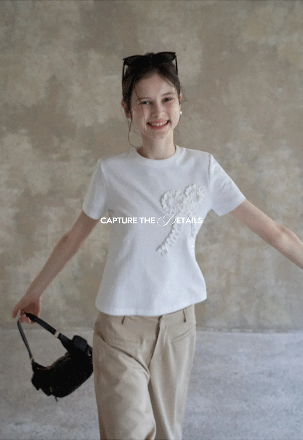 Women's Ruffled Bow Appliqué Cotton T-Shirt