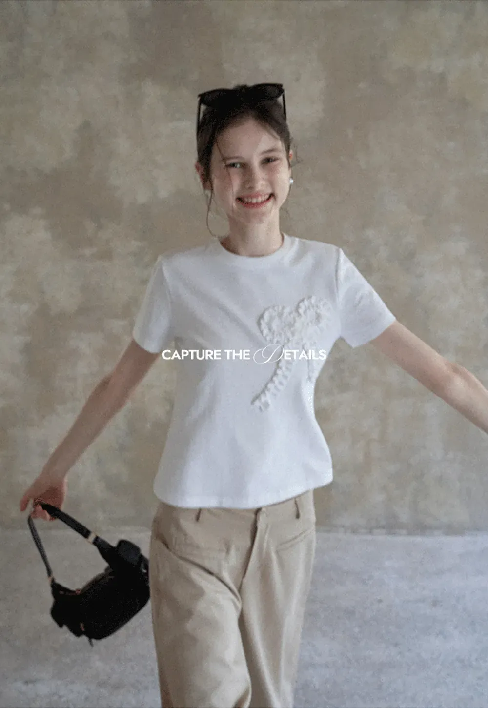 Women's Ruffled Bow Appliqué Cotton T-Shirt