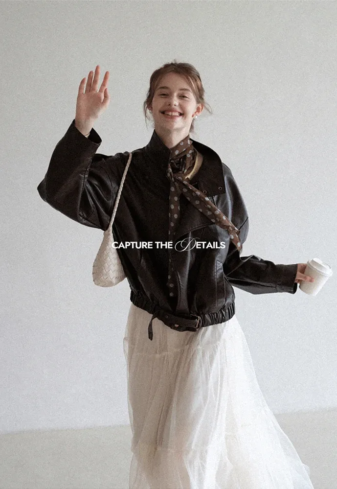 Funnel-Neck Leather Jacket