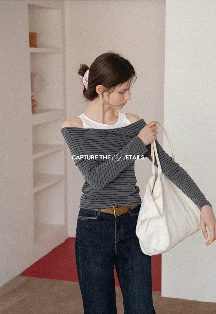 Spliced Faux Two-Piece Off-Shoulder Top