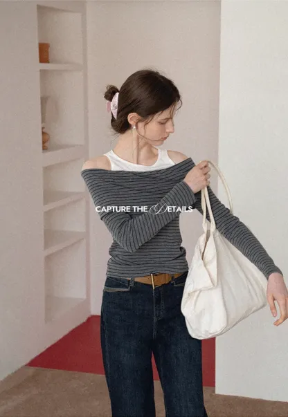 Spliced Faux Two-Piece Off-Shoulder Top