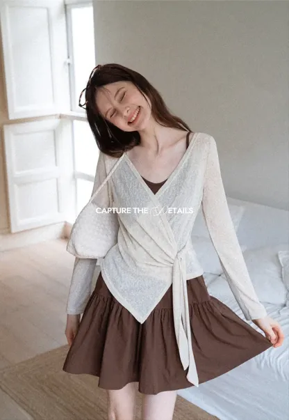 Wrap Tie Top & Tiered Cami Dress Set