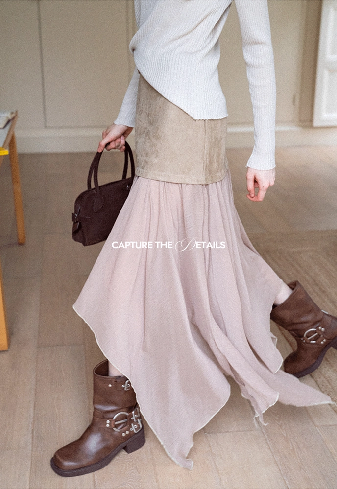 Patchwork Handkerchief-Hem Tie-Waist Skirt