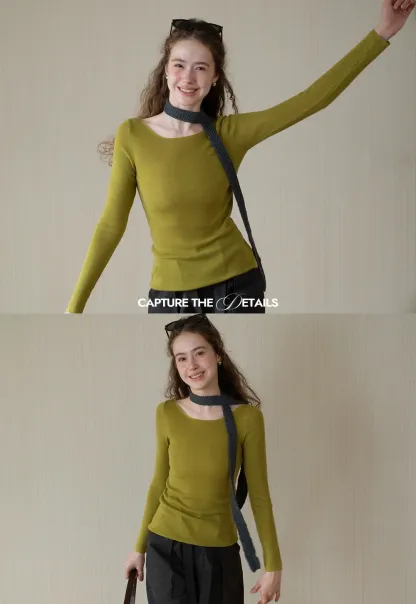 Womens Long Sleeve Knit Shirt with Tie Detail