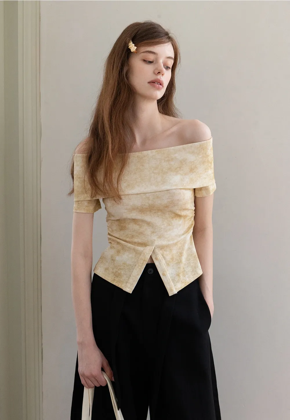 Women’s Off-Shoulder Top with Textured Print