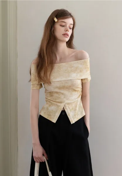 Women’s Off-Shoulder Top with Textured Print