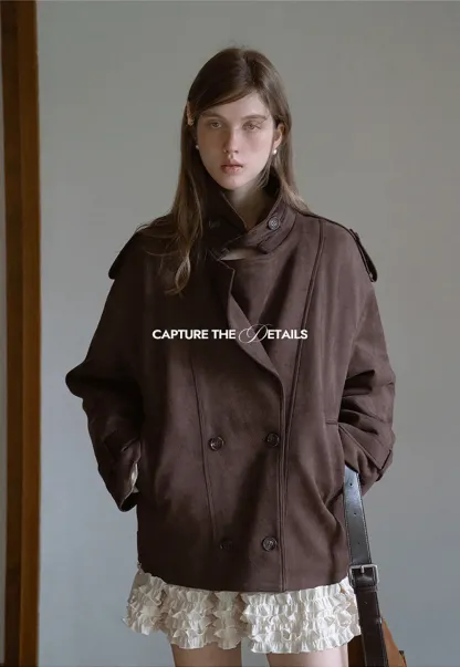 Double Breasted Suede Coat