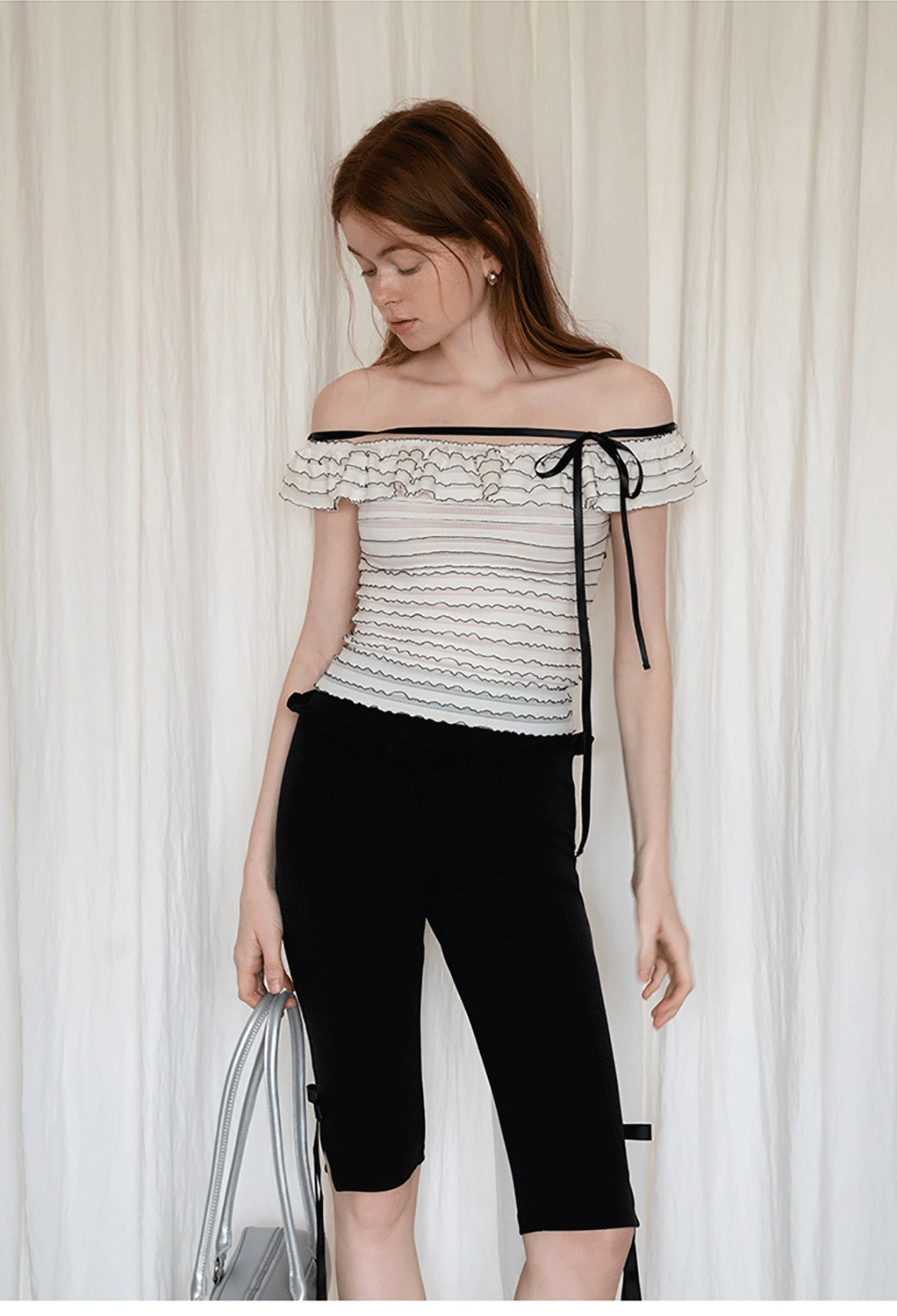 Women’s Off Shoulder Ruffle Trim Knit Top