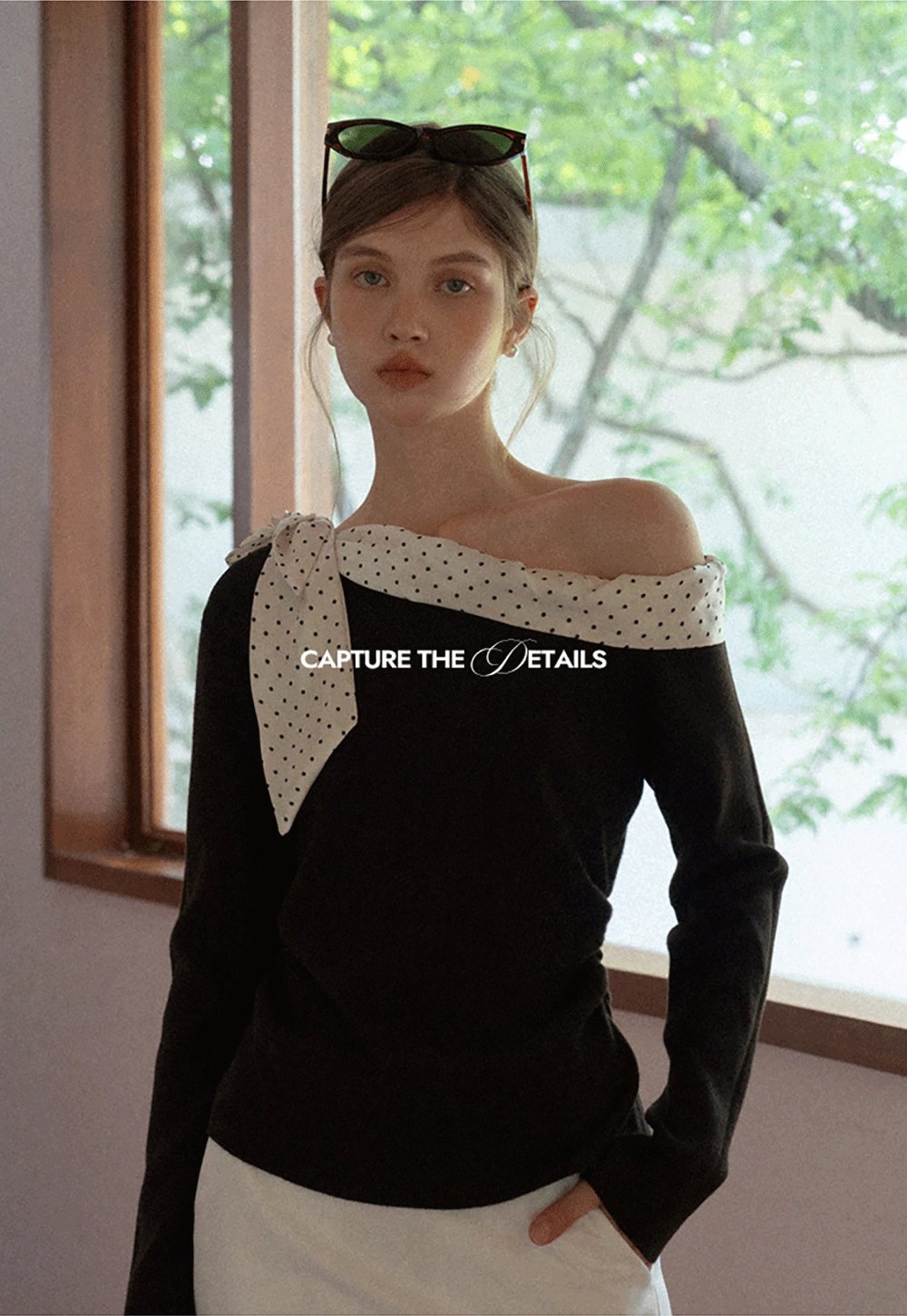 Womens Polka Dot Scarf Neck Long Sleeve Top