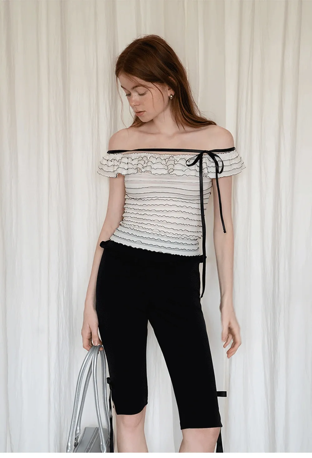 Women’s Off Shoulder Ruffle Trim Knit Top