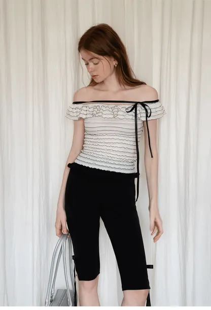 Women’s Off Shoulder Ruffle Trim Knit Top