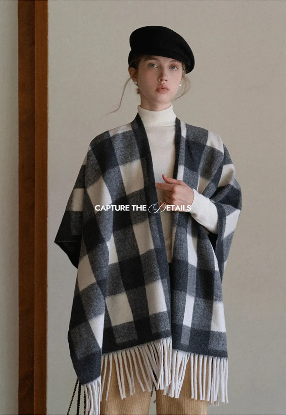 Checked Fringe Poncho