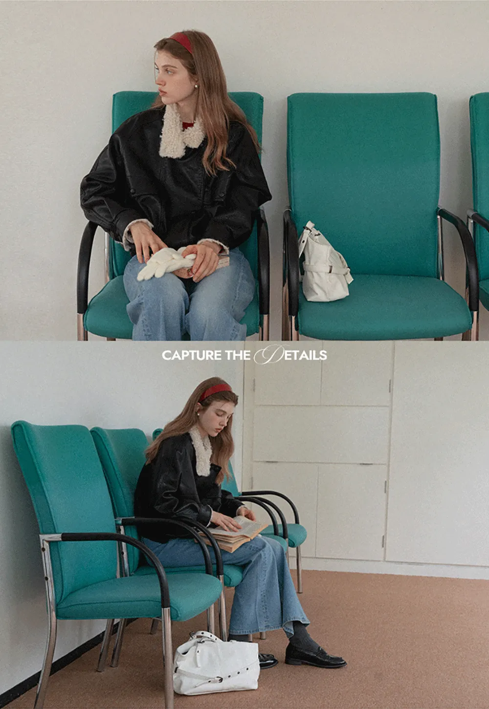 Faux Leather Jacket with Shearling Collar