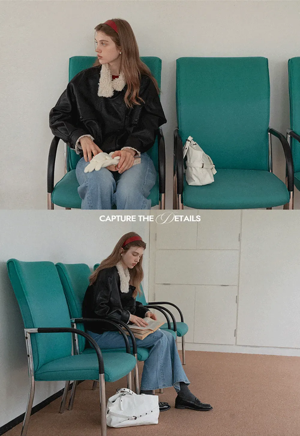 Faux Leather Jacket with Shearling Collar