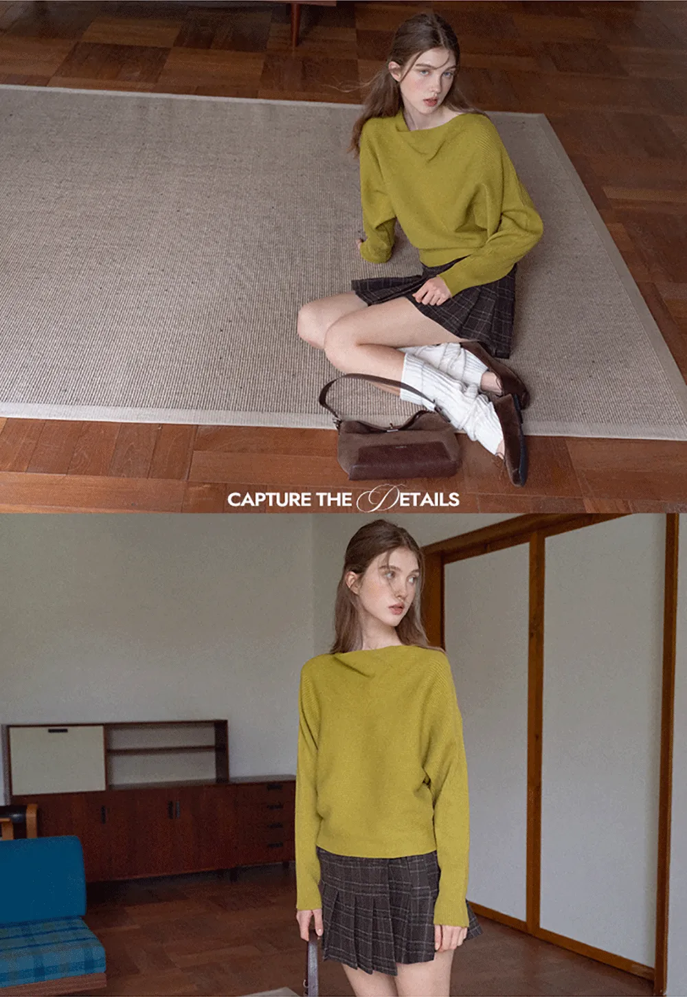 Ribbed Boat Neck Knit Sweater