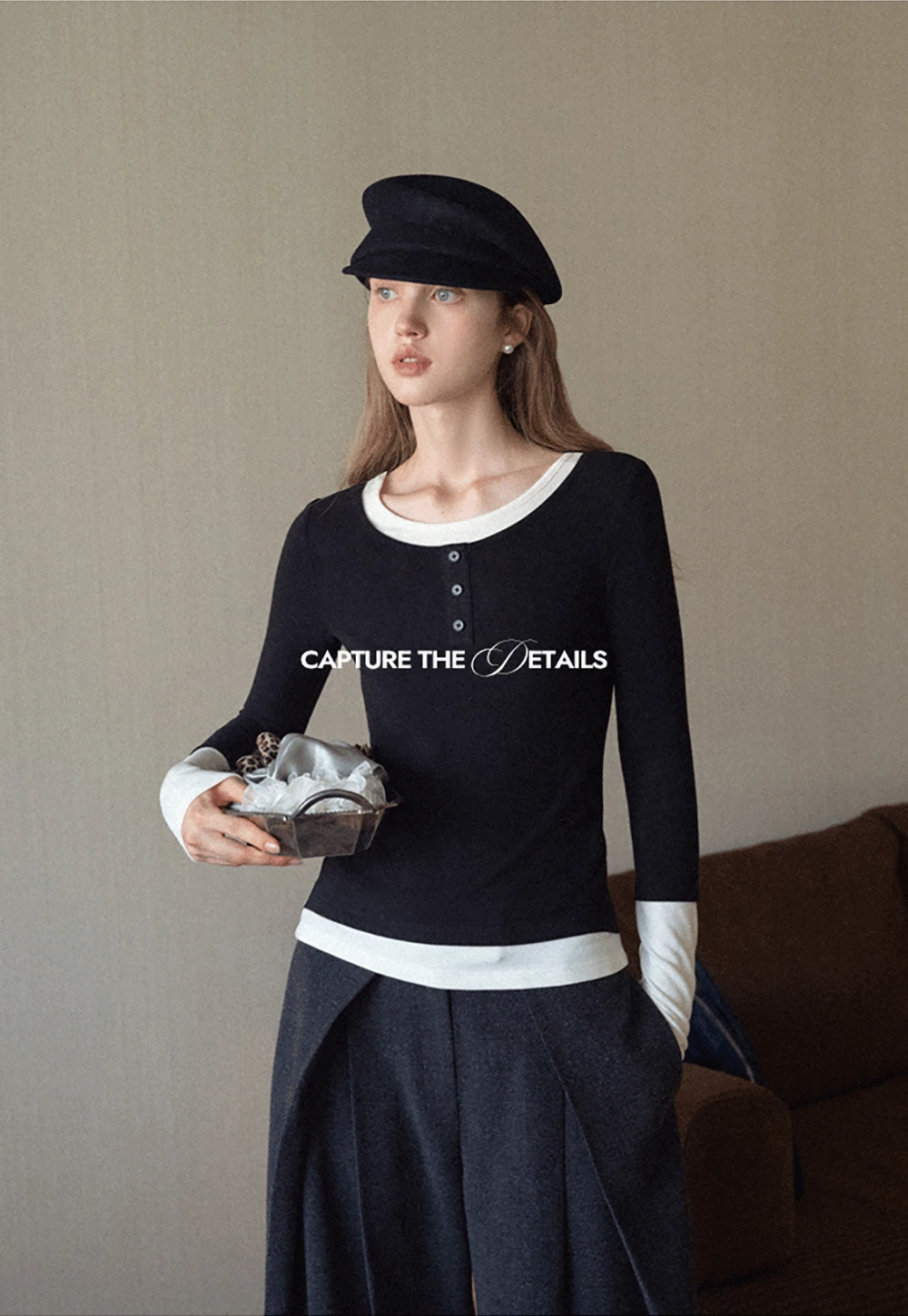 Womens Colorblock Long Sleeve Henley Top