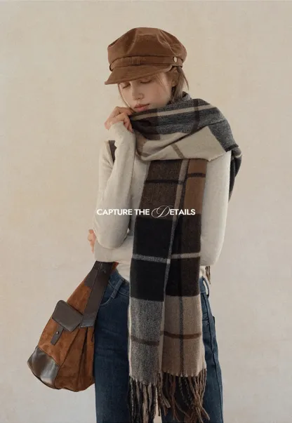 Vintage Plaid Tassel Scarf