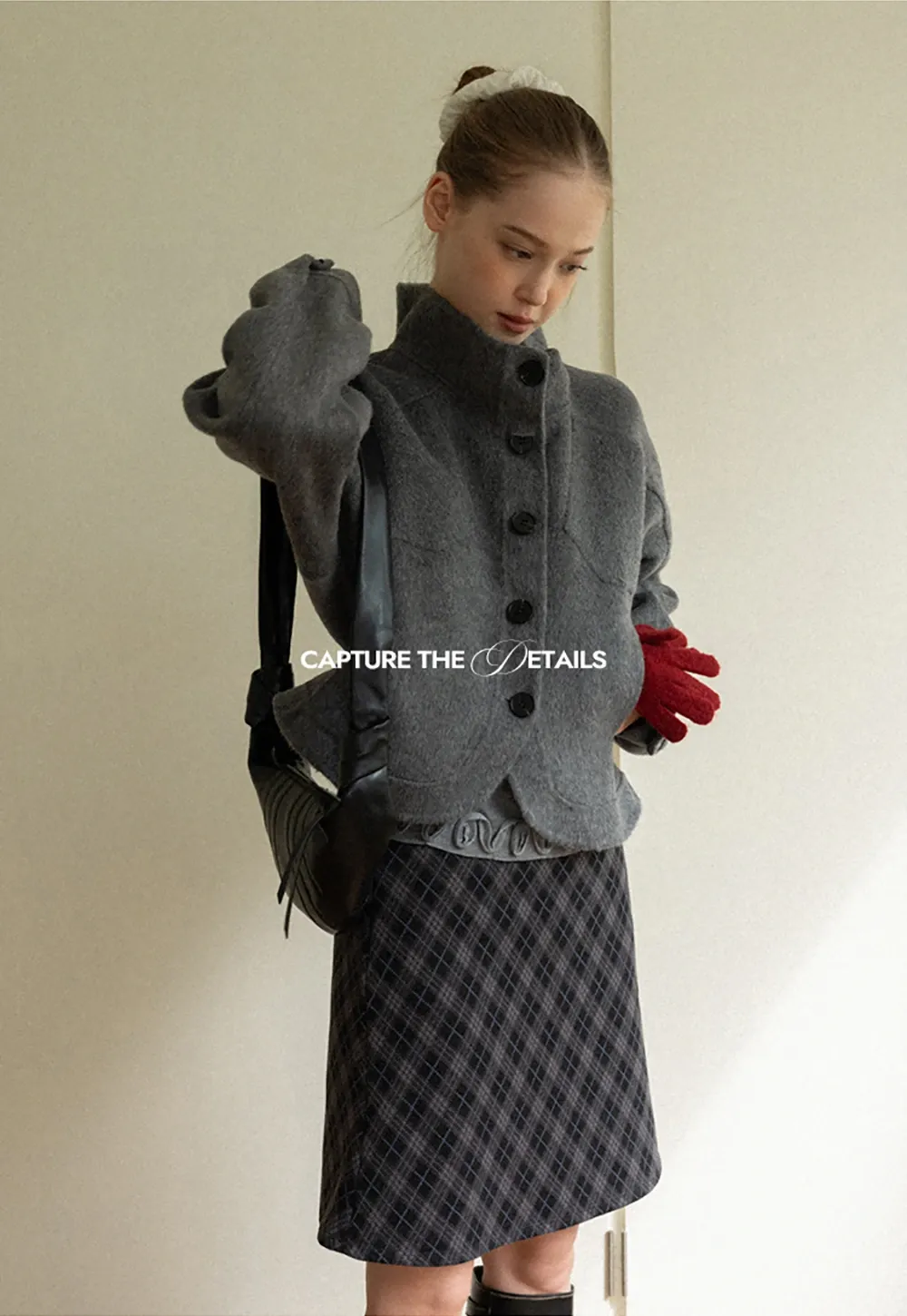 Stand Collar A-line Waist Cinching Cropped Double-Faced Coat