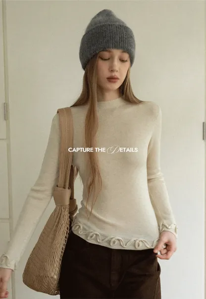 Chic Knit Sweater with Ruffle Edges