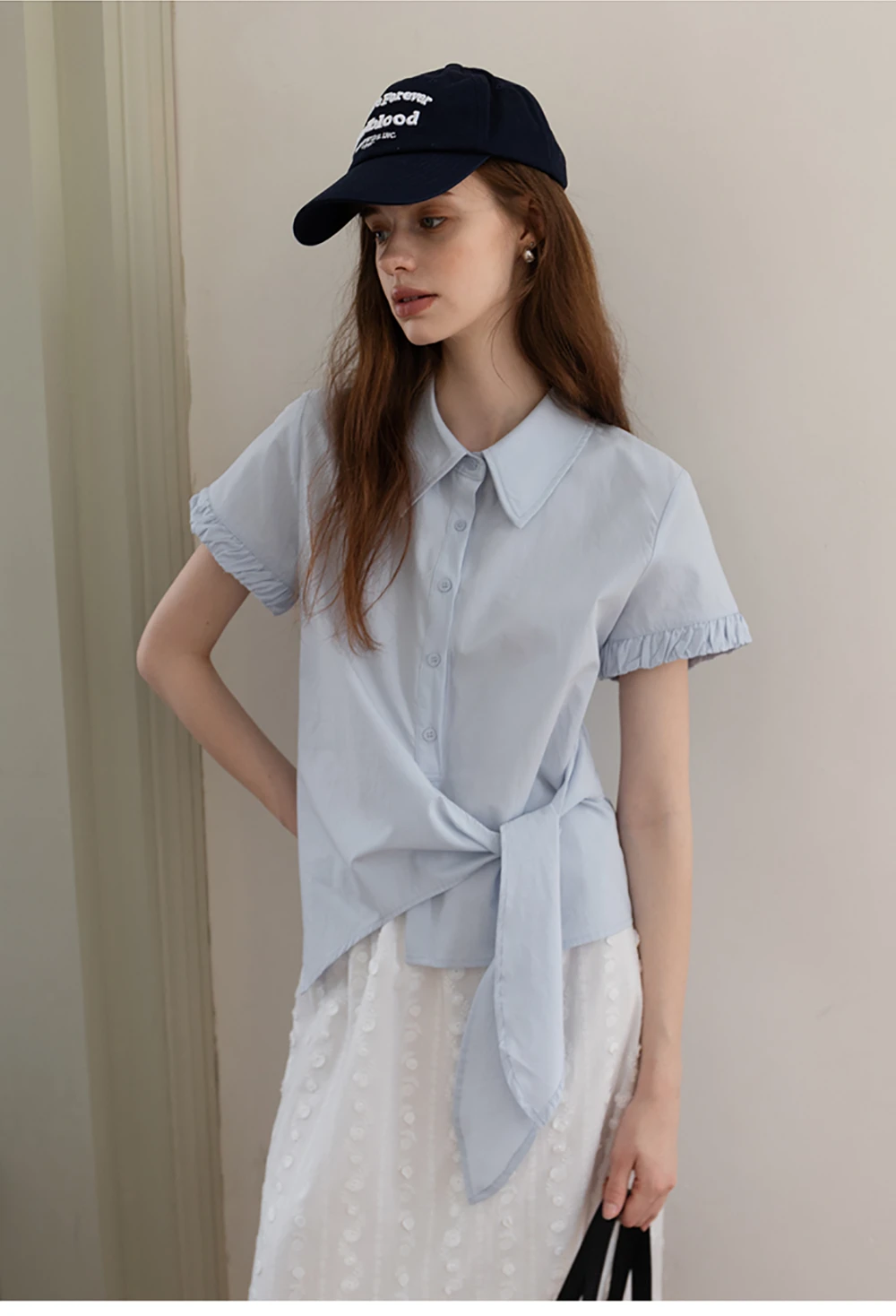 Women's Short Sleeve Button Down Shirt with Tie Front