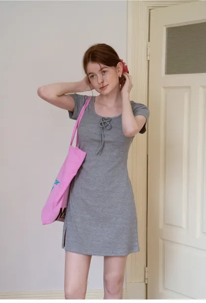 Bow Front Ruched Knit Mini Dress