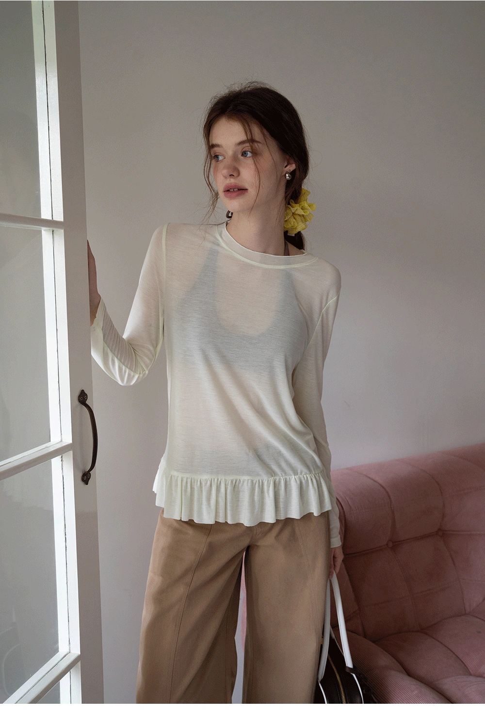 Long-Sleeve Peplum Hem T-Shirt