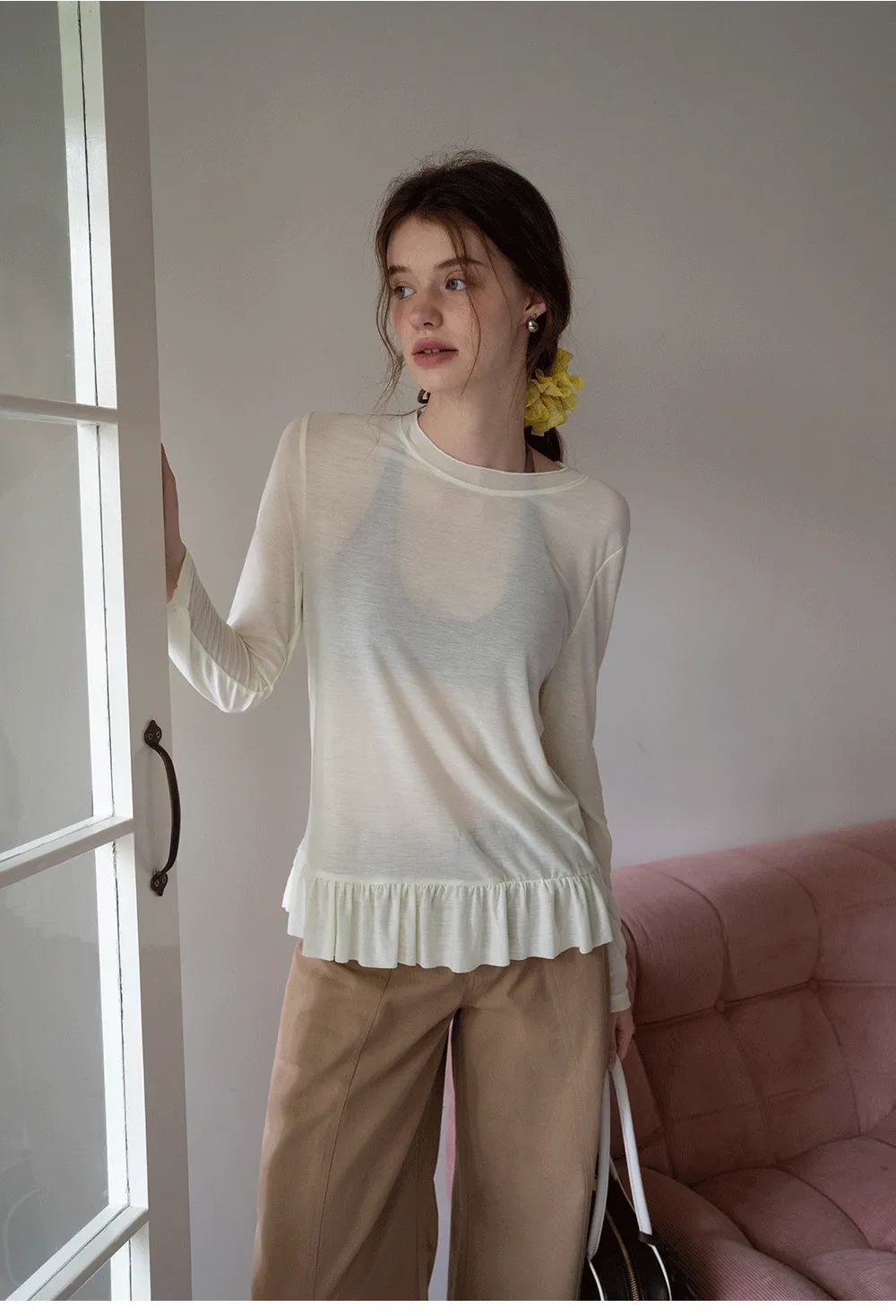 Long-Sleeve Peplum Hem T-Shirt