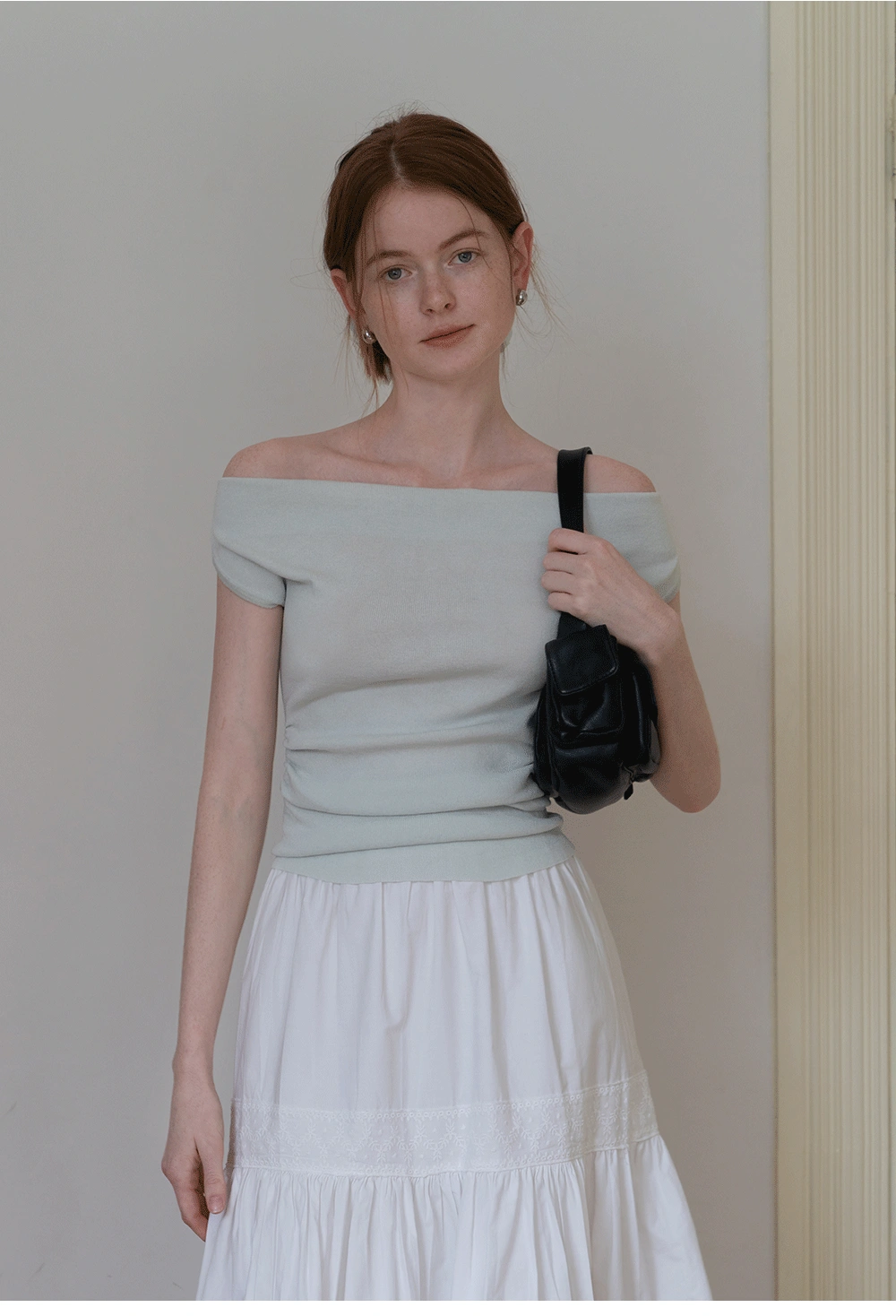 Women’s Off‑Shoulder Ruched Knit Top