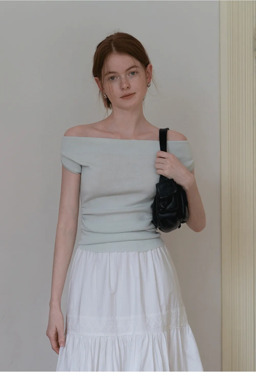 Women’s Off‑Shoulder Ruched Knit Top